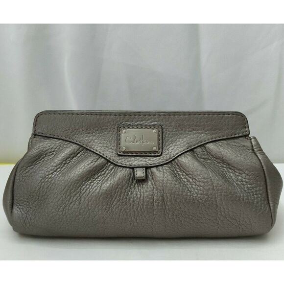 Cole Haan Gray Pebbles Leather Magnetic Snap Closure Evening Clutch Pouch Wallet - Picture 1 of 12